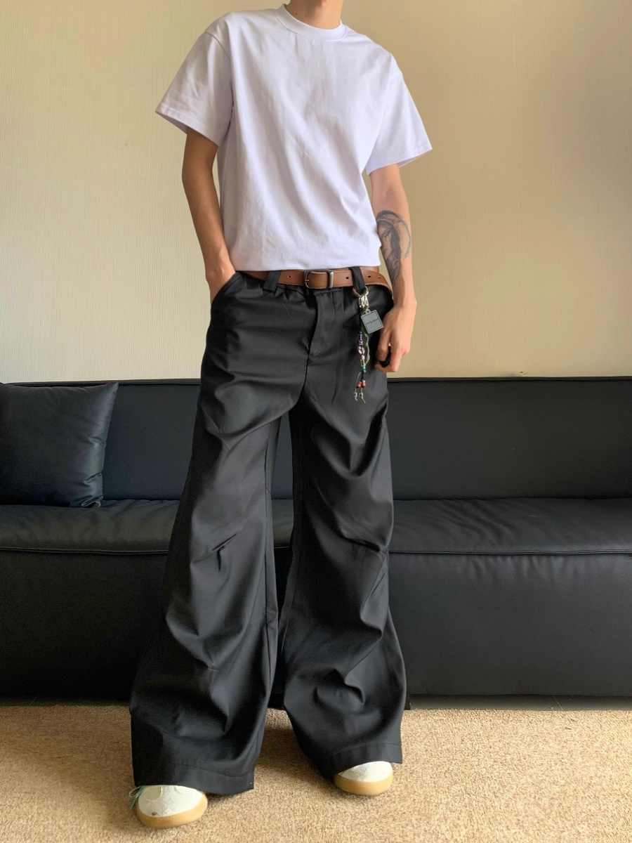 Casual Pleated Suit Pants Men's Loose Straight Trousers